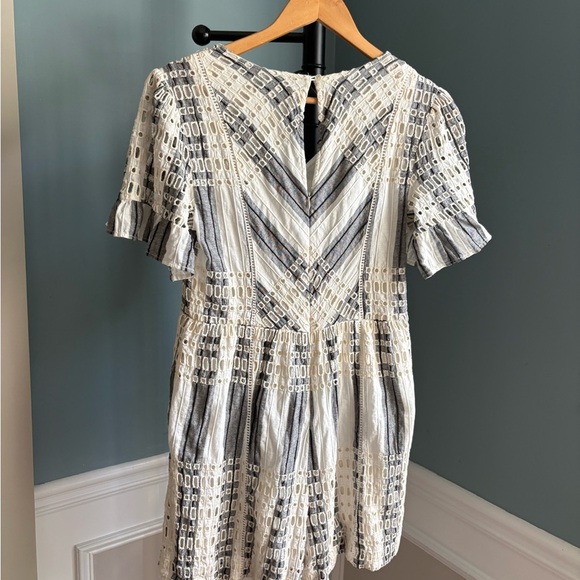 Anthropologie Black and White Flutter Sleeve Mini Sundress - Picture 6 of 7